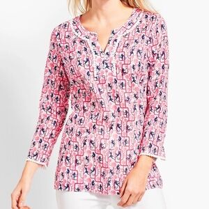 Talbots Monkey Print Cotton Tunic Blouse Top Medium